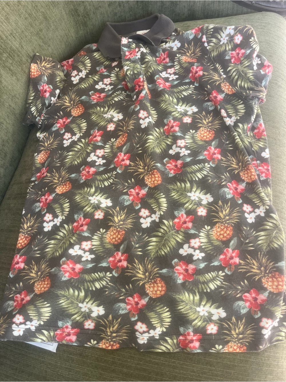 Altea Olive Green Pineapple Floral Polo